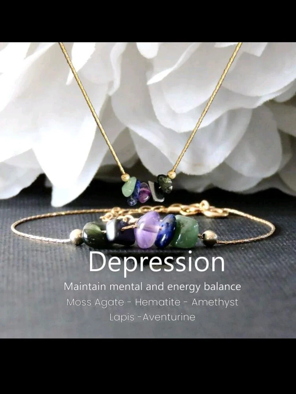 Natural Stone Jewelry Bracelet And Necklace Set, Helps Relieve Depression